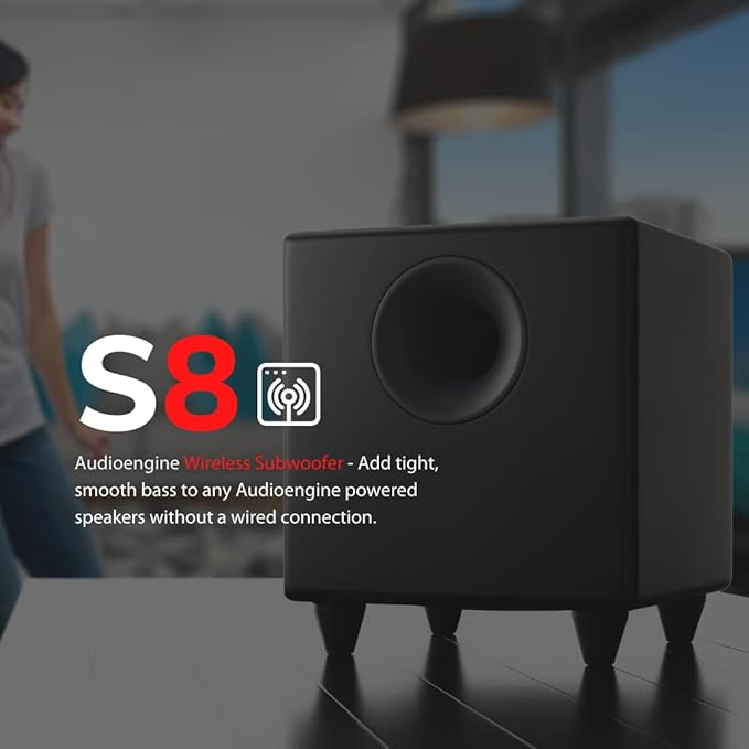 Audioengine S8 250W Wireless Subwoofer Kit with Built-in Amplifier (Wireless Kit, Black)