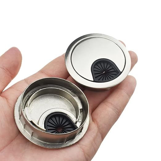 HAHIYO 2Pcs 2Inch/50mm Brushed Silver Zinc Alloy Desk Grommet Wire Grommet Cable Management Cord Hole Cover Desk Wire Hole Insert Wire Organizer for Computer Office Home School Equipment Systems