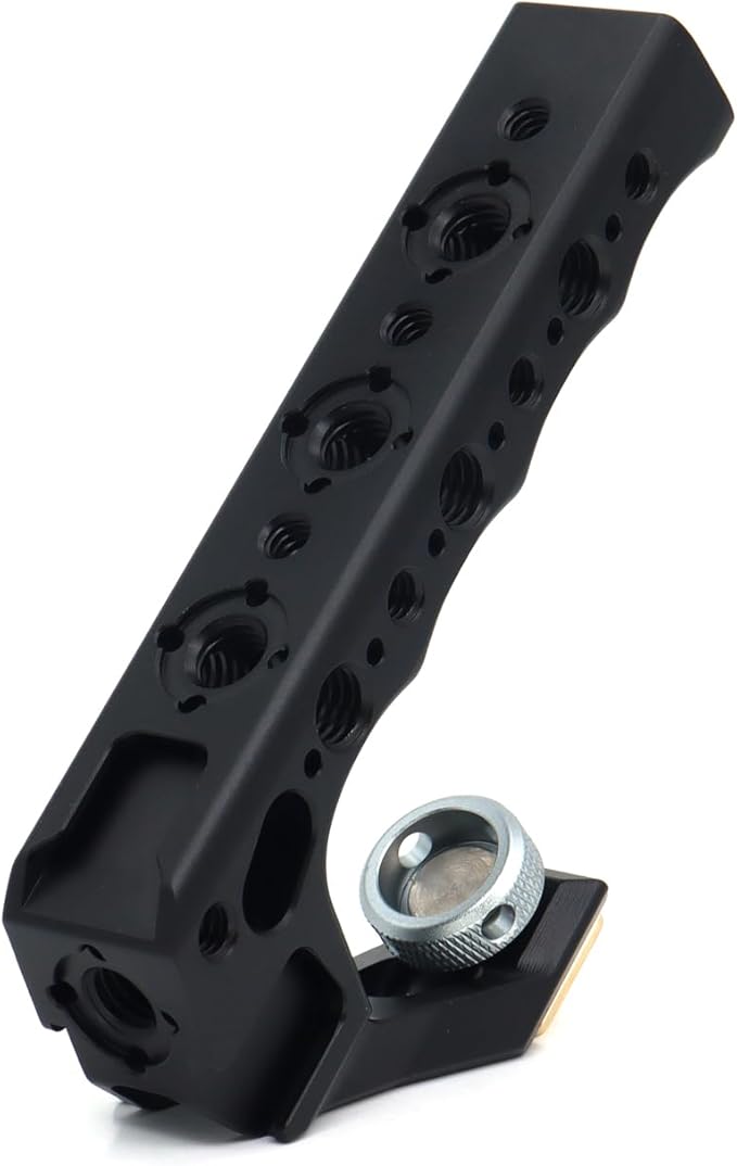 Top Handle Camera Grip with Cold Shoe Base for DSLR Camera Cage, with 3 Cold Shoe Adapters to Mount DSLR Camera with Microphone/LED Light/Monitor (Black with Cold Shoe Base)