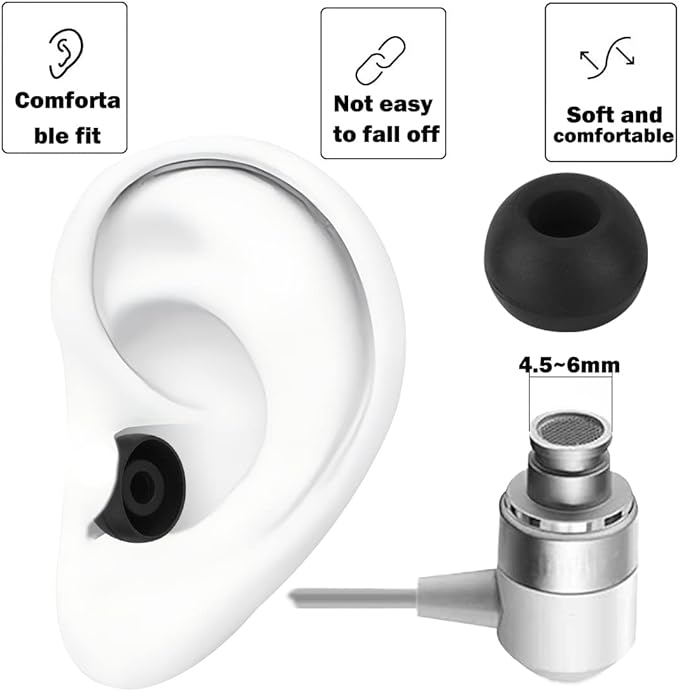 Earbud Tips - 9 Pairs Black Replacement Ear Tips Compatible With Powerbeats 2/3, LG, Samsung Earbuds