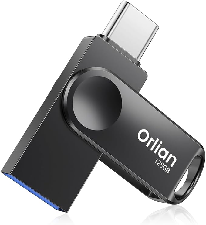 128GB Dual USB Type C +A Flash Drive 2-in-1 OTG USB 3.0 Thumb Drive Metal UDP Waterproof Swivel Design Portable for PC Laptop Tablet Android Smartphone iPhone 15 and More, Black