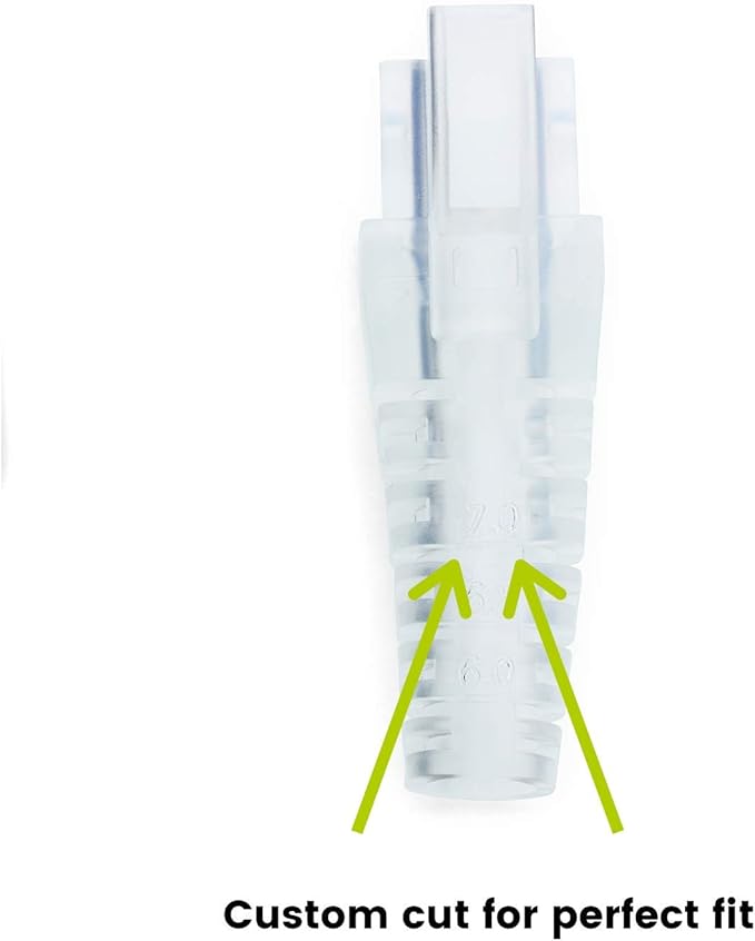 trueCABLE RJ45 Strain Relief Boots, Small 5.5 to 7.0mm Cut-to-Fit PVC Plug Cover, Transparent, 100 Pieces