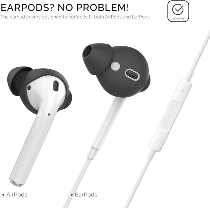 AhaStyle 3 Pairs AirPods Ear Tips Silicone Earbuds Cover [Not Fit in The Charging Case] Compatible with Apple AirPods (3 Pairs Small, Black)