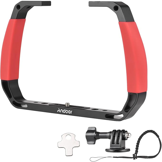 Andoer Cage Advanced Cage Kit Mounting Kit for Camcorder Aluminium Alloy Sports Camera Underwater Diving Rig Portable Stabilizer for Action Camera Cage Dive Rig, red