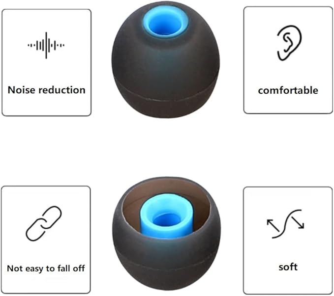 Earbuds Replacement Tips Silicone Earbud Tips Ear Gels Fit for Inner Hole from 3.8mm - 5.1mm Earphones 9 Pairs S/M/L Black-Blue