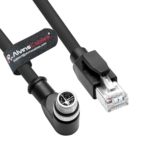 Alvin's Cables M12 X-Code 8 Pin Male to RJ45 Ethernet Cable for Cognex Keyence Camera, High-Flex Cat6a Cable for Industrial Automation, Fieldbus Module, Robotics, Right Angle 65.6ft/20m