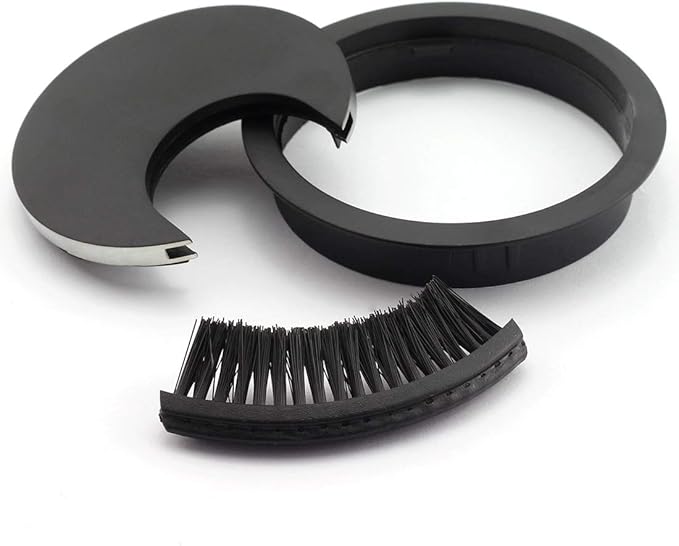 HJ Garden 1pc 2-3/8 inch (60mm) Metal Desk Grommets with Brush Open for Managing and Hiding Wire Cord Cable Hole Cover Office PC Desk Cable Cord Organizer Zinc Alloy Cover Black