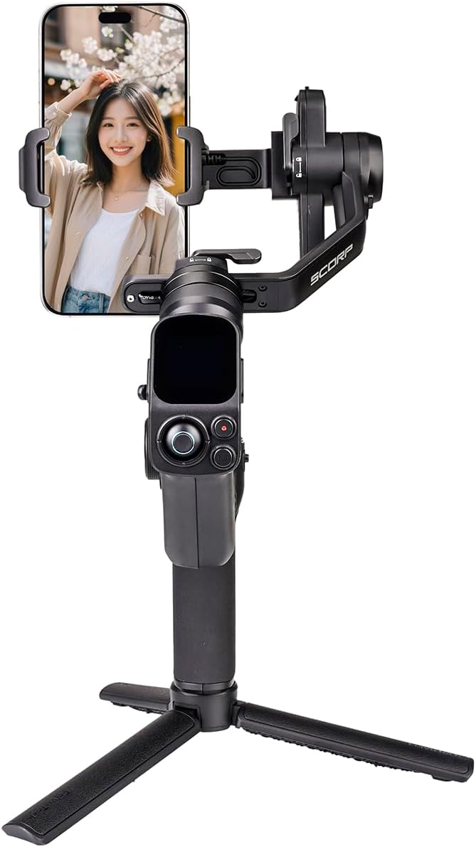 FeiyuTech Scorp MINI 3 Gimbal Stabilizer for iPhone, 3-Axis Smartphone Gimbal Built-in AI Tracking Module,Phone Gimbal with Cooling Fan and Integrated Grip Design, Touch Screen, 2KG(4.41lb) Payload