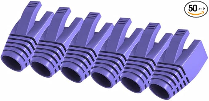 50 Pcs Cat7 Cat7A Cat8 Strain Relief Boot, RJ45 Plug Connector Cover Modular Network Plug Connector Cap Cable Connector Boots, Purple