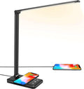 LED Desk Lamp with Wireless Charger, USB Charging Port, 10 Brightness, 5 Color Modes, Desk Lamps for Home Office, Dimmable Table Lamp Eye Caring Reading Light, Touch Control, Auto Timer, Black