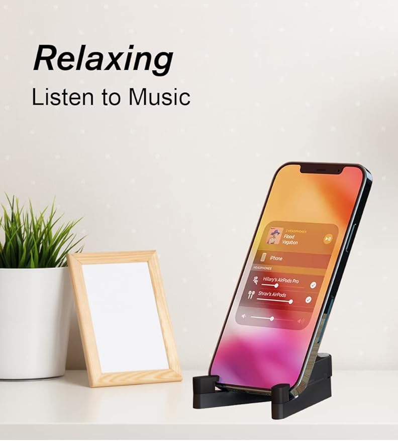 MONEER Cell Phone Stand, Phone Stand for Desk, Foldable & Portable iPhone Stand, Cell Phone Holder Desk Compatible with All Mobile Phone, iPhone, iPad mini, Tablet 4-10.5" (Black)