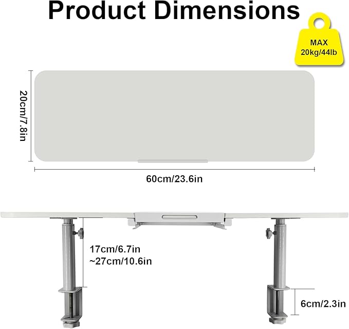 Clamp-On Monitor Stand Riser with Phone/Pad Holder, Height Adjustable from 6.7" to 10.7", Computer Desk Shelf for Laptop, PC, Home Office Workstation (White)
