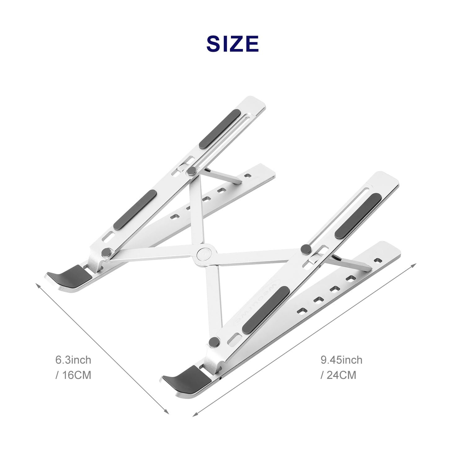 weourwe Ergonomic and Foldable Laptop Stand for Desk, Adjustable Riser, Fits All Laptops and Notebooks up to 17,Ultra-Thin,Ventilated Cooling,ABS+Silicone,Silver.