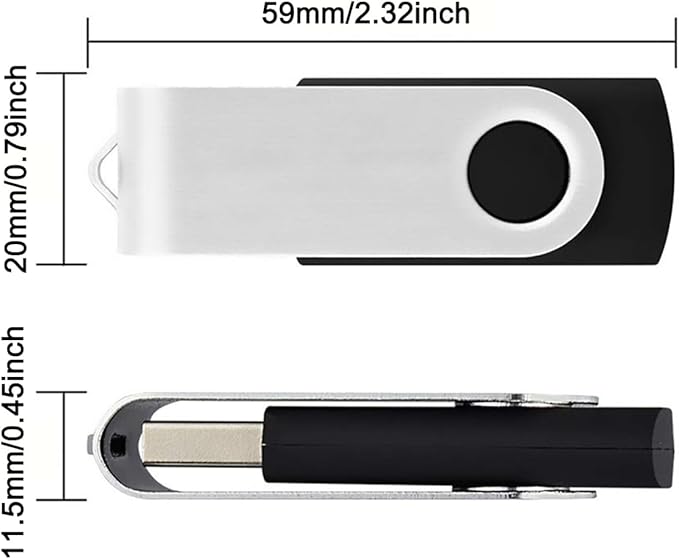 3 Pack 64GB USB Flash Drive with Type C Adapter and Storage Box USB 2.0 High Speed Metal Pen Drive 360° Rotatable Storage Memory Stick for Phone/Pad/PC/Laptop/Android - Black(3-Pack 64GB)