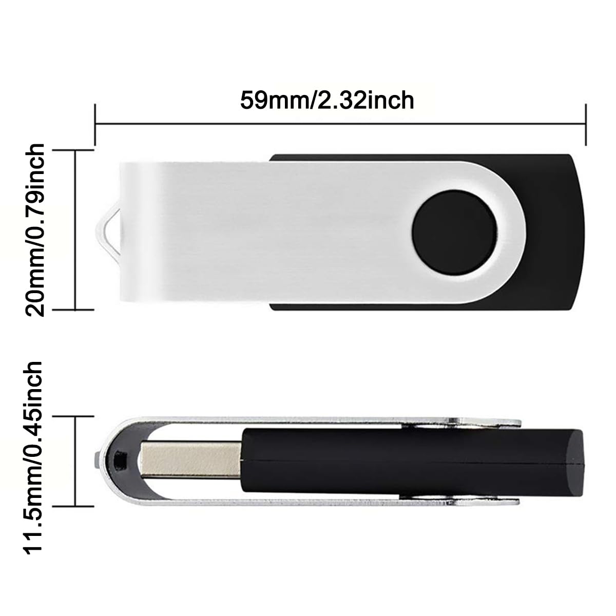 3 Pack 128GB USB Flash Drive with Type C Adapter and Storage Box USB 2.0 High Speed Metal Pen Drive 360° Rotatable Storage Memory Stick for Phone/Pad/PC/Laptop/Android - Black(3-Pack 128GB)