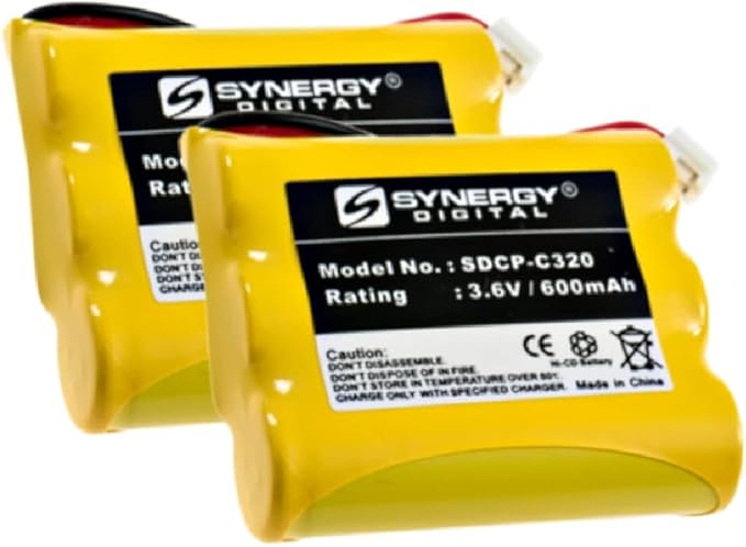 Synergy Digital Cordless Phone Batteries, Compatible with AT&T-Lucent 3301 Cordless Phone, (NI-CD, 3.6V, 600 mAh), Replacement for GP GP60AAS3BMJ Battery, Combo-Pack Includes: 2 x SDCP-C320 Batteries