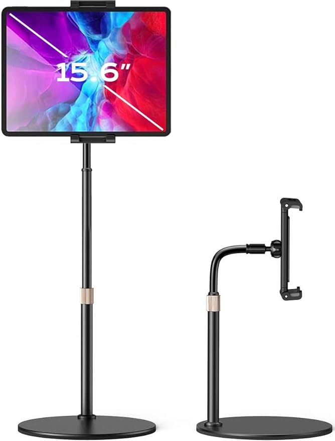 LISEN for iPad Stand for Desk Portable Monitor Adjustable Tablet Stand, Thick Case Friendly iPad Pro Holder Fits(4.7"-15.6") 12.9/10.9/10.2 Air Mini 4 3 2 Fire Tab Nexus Kindle, Black