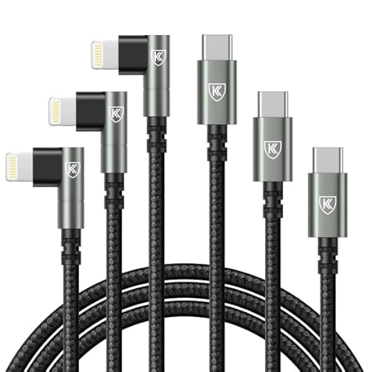 USB C to Lightning Cable 90 Degree 6FT iPhone Charger Cables [Apple MFi Certified] 3Pack Fast Charging Cord, Nylon Braided USB C Lightning Cable Compatible with iPhone 14/13/12/11/Pro Max/Plus/8/7