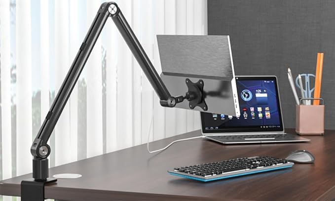 Portable Monitor Arm Magnetic Vesa Mount - 360° Swivel Compatible with 10 10.1 10.5 11 11.6 12 12.5 13.3 13.4 14 15.6 17 17.3 18 18.5 inch Monitor 75x75mm VESA Quick Release FS07D