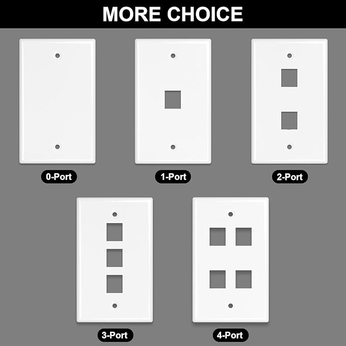 FGB 2-Port Keystone Wall Plate, with Low Voltage Mounting Bracket, with Single Gang Decorator Wall for RJ45, HDMI, and Coax Keystone Inserts, White, 10-Pack