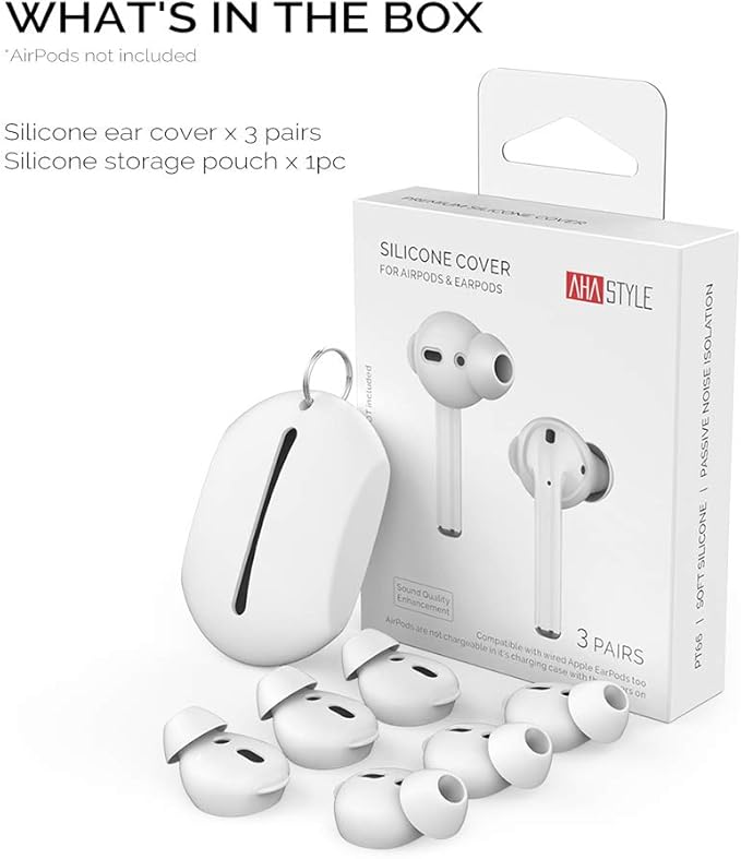 AhaStyle 3 Pairs Ear Tips Silicone Earbuds Cover [Not Fit in The Charging Case] Compatible with AirPods(3 Pairs Large, White)