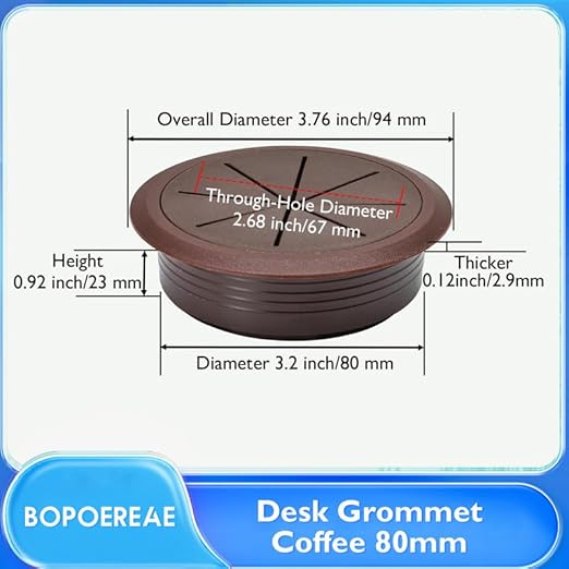 Desk Grommet 3-1/8" (80 mm), Desk Hole Cover for Cables Coffee, Cable Grommet ABS Plastic, Desk Hole Grommet for Office and Home Table Cable, Detachable & Flexible Cable Cord Organizer-2 Pcs