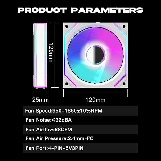 Jungle Leopard Interstellar V2 120mm Case Fan Infinity Mirror Module Daisy-Chain ARGB Fan Triple Pack with Controller Suitable for Computer Case & 360mm AIO Cooler(White-3pack)