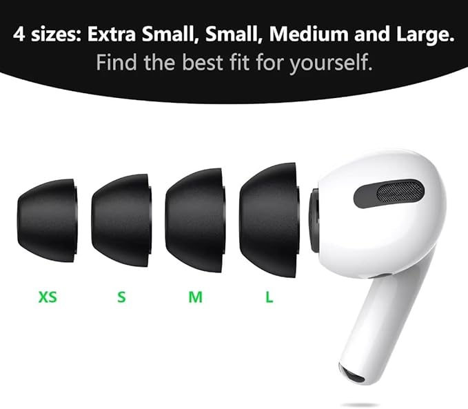 Lanwow Premium Memory Foam Tips for AirPods Pro & AirPods Pro 2nd Generation. No Silicone Eartips Pain. Anti-Slip Eartips. Fit in The Charging Case, 3 Pairs (Medium, Black)