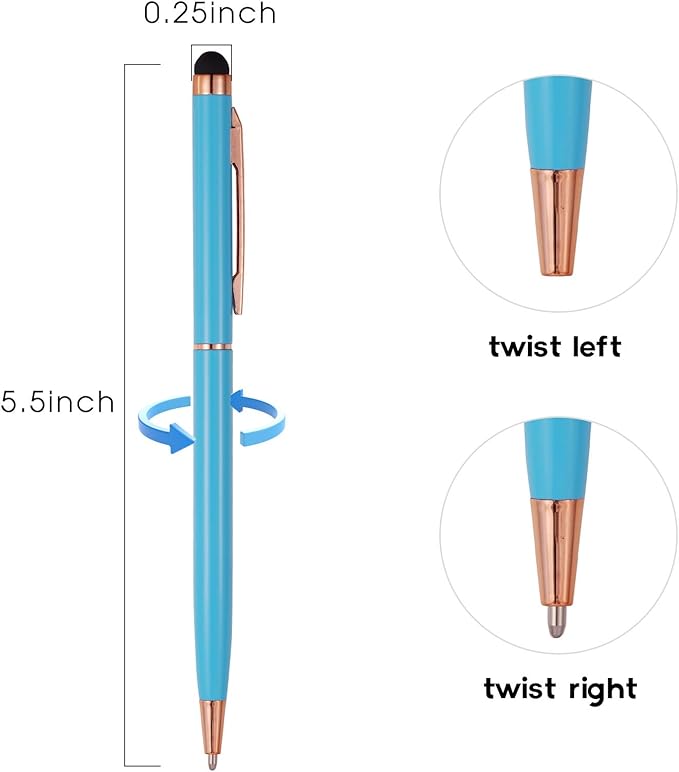 FIRCRE 15 Pack Stylus Pens for Touch Screens Stylus Pen Compatible with Phone Tablets Kindle and Black Ink Ballpoint Pens-2 in 1 Stylists Pens (8005 Rose Gold B)