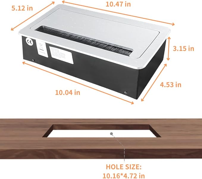 ZESHAN Conference Table Power hub Conference Table connectivity Box with 45 Degree Angle Convenient Plug-in Socket, Power Fully Enclosed Bottom Box Power Socket, USB, Type C, HDMI, RJ45, Silver