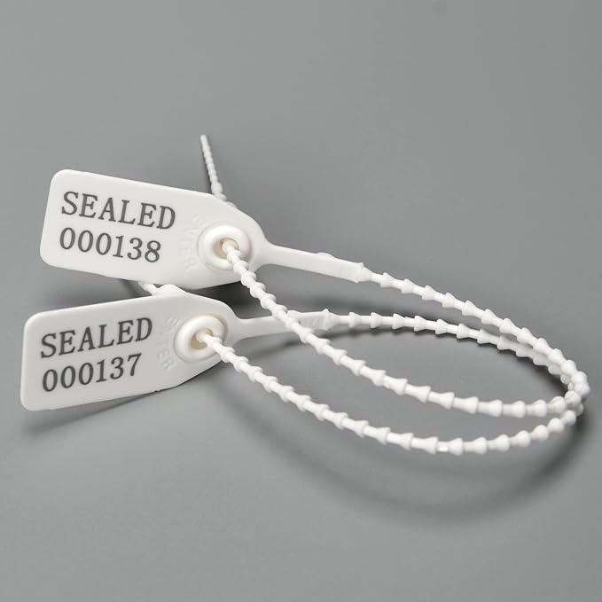 Plastic Tamper Seals, Zip Ties for Fire Extinguishers Pull Tite Security Tags Numbered Disposable Self-Locking Tie 250mm Length (100 PCS, White)