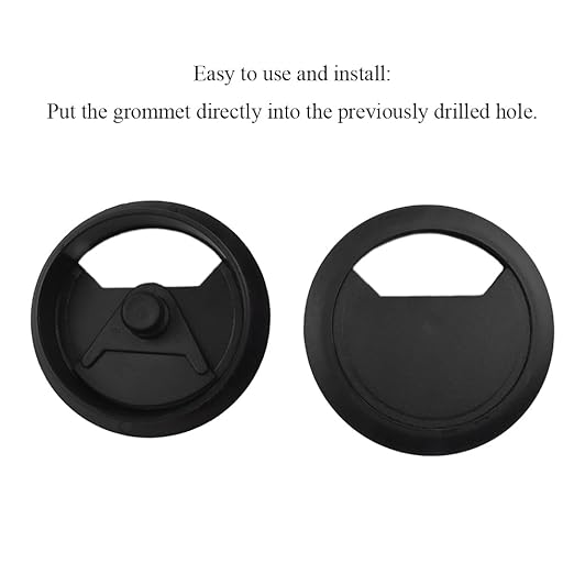 HAHIYO 2Pcs 2.4Inch/60mm Black ABS Plastic Sector-Shaped Desk Grommet Wire Grommet Cable Management Cord Hole Cover Desk Wire Hole Insert Wire Organizer for Computer Office Home Equipment System