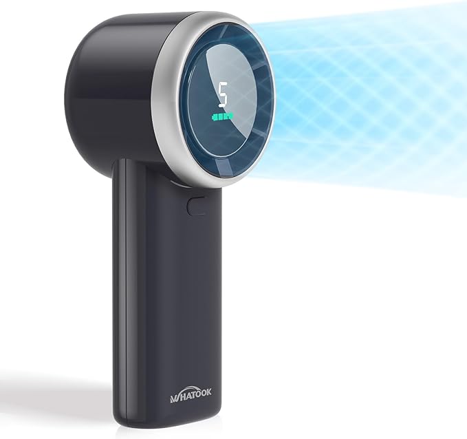 WHATOOK Portable Mini Fan: High Speed Cooling Fan, 10 Hours Battery Life, USB Rechargeable, Small Essentials for Women, Beach Travel, Vacation (Black)