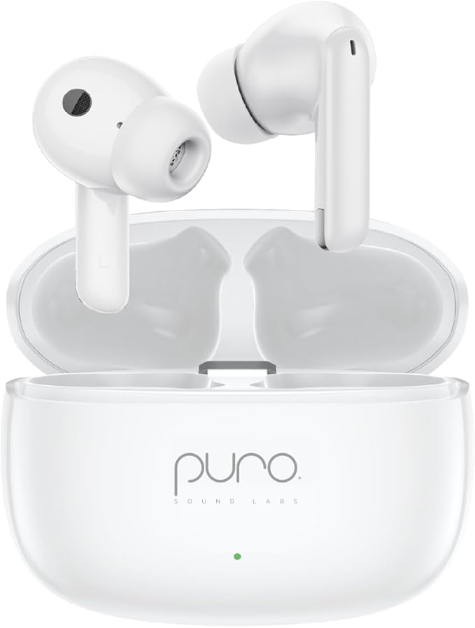 Puro Sound Labs PuroQuiet-Air Active Noise Cancelling Bluetooth Earbuds, Volume-Limited Wireless Earphones for Safe Listening, Soft Touch, Type-C Charging with Built-In Microphone & Secure Fit – White