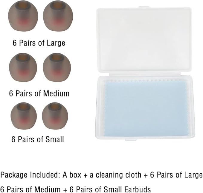 Replacement Earbud Tips Silicone Ear Tips for in- Ear Headphones Eartips Tips (Inner Hole from 3.8mm-5.5mm Earphones) Earbud Replacement Tips Earbuds Cap 18 Pairs S M L
