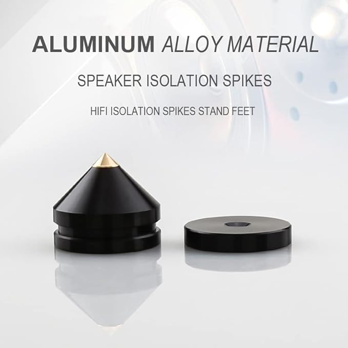 4Pcs Speaker Isolation Spikes Floor Protectors Shockproof Speaker Isolation Spikes with Base Pad for Speaker,Subwoofer,Amplifier,Turntable,Recorder CD DAC with 3m Adhesive (Black)