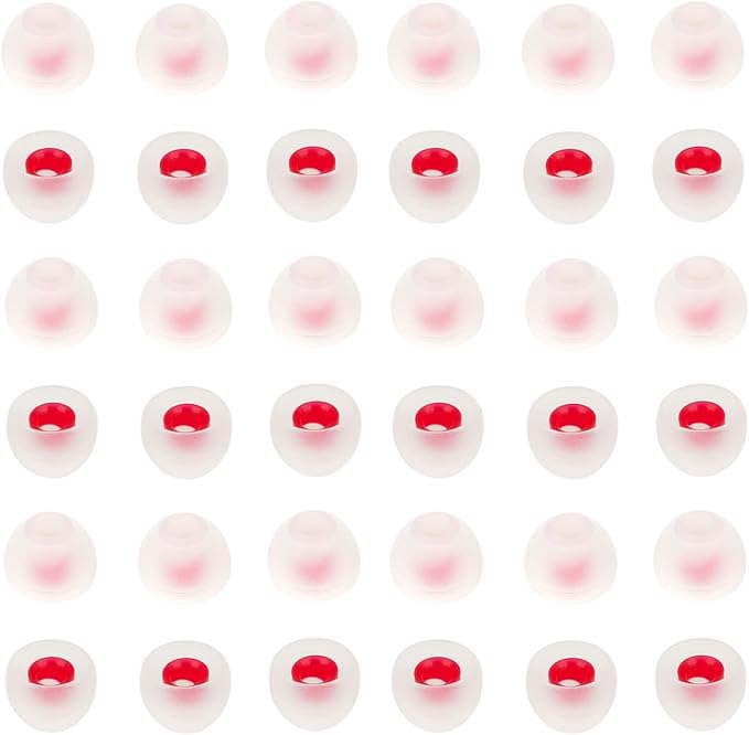 36 Pieces Medium Earbud Tips Soft and Comfortable Ear Bud Replacement Pieces Silicone Fit Most in-Ear Headphones，Inner Hole 3.8mm -5.5mm，Medium White and Red Replacement Eartips