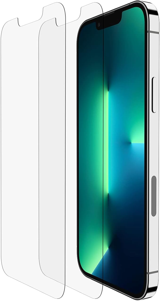 Belkin Tempered Glass Privacy Screen Protector 2-Pack for iPhone 13, iPhone 13 Pro - Installation Guide Tray Included for Easy Application - Crystal Clear Glass Screen Protector