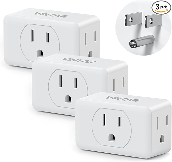 Multi Plug Outlet Extender, VINTAR 3 Outlet Adapter, Multiple Outlet Splitter, Grounded Wall Tap Adapter, Power Plug Expander for Travel Home Office Dorm, 3 Pack