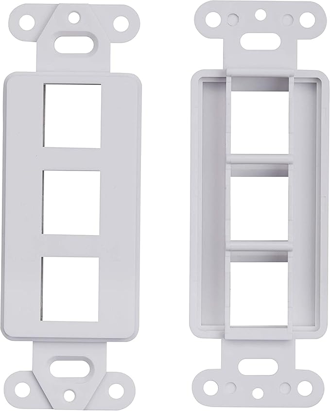 10 Pack Keystone Wall Plate 3 Port, White Decorator Insert Cover for Ethernet, HDMI, Coax, Cat6 Cat5, RJ45, Home & Office Installations