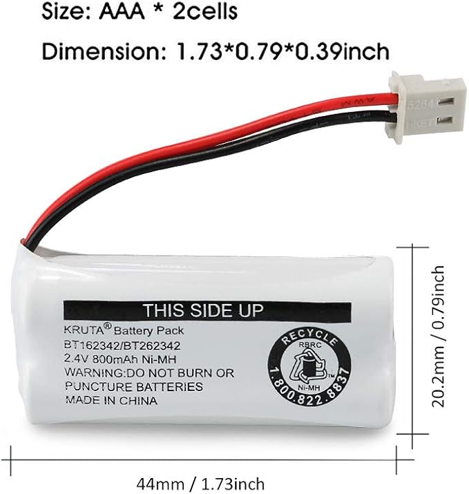 Kruta BT162342 BT262342 Cordless Phone Batteries Compatible with BT183342 BT283342 BT166342 BT266342 VTech CS6114 CS6419 CS6719 at&T EL52300 CL80111 Handset Telephone (Pack of 4)