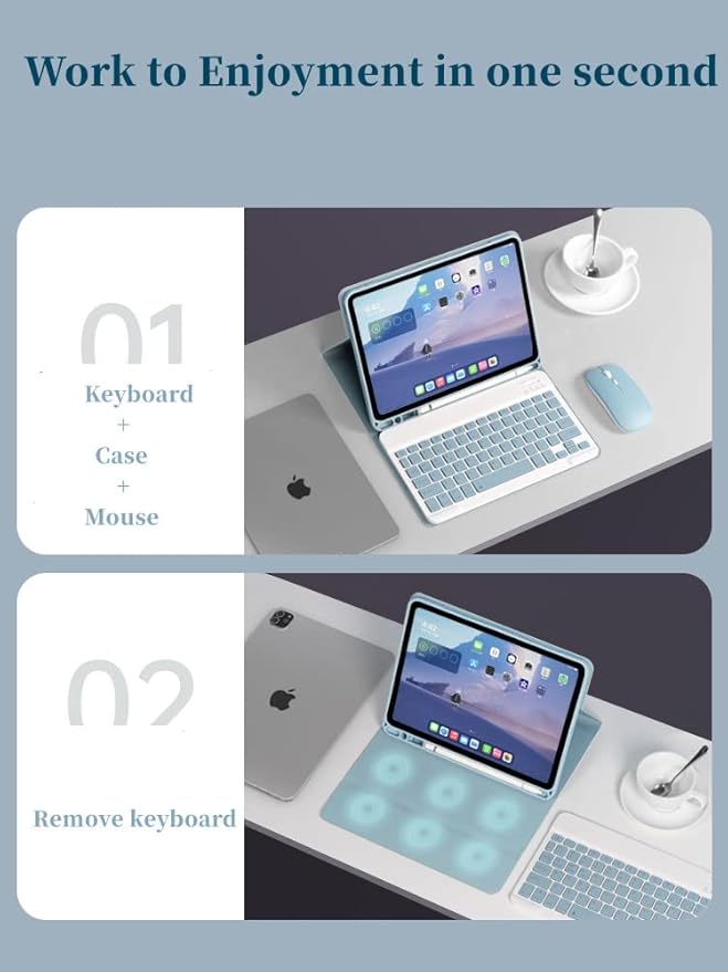 AnMengXinLing Keyboard Case for iPad mini 7th(A17 Pro) 2024/Mini 6th Generation with Mouse,Case for iPad mini7/mini6 with Detachable Wireless Bluetooth Keyboard Pencil Holder Slim Smart Cover, Blue