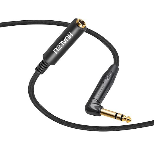 HUAELU 2Pack 1FT Right Angle Audio Cable, Male to Female, 6.35mm TRS Stereo to 1/4 Female Stereo Headphone Guitar Extension Cable Cord for Amplifiers