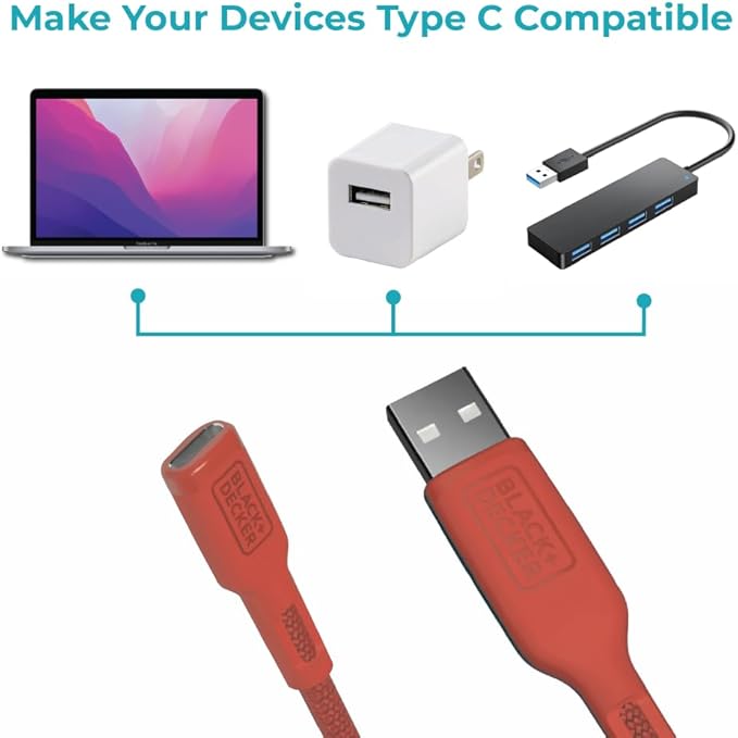 BLACK+DECKER USB C to USB Adapter [2 Pack], Type C Female to USBA Male OTG Cable USBA to USBC Adapter Apple Compatible with MacBook Pro/Air, iPhone 16/15 Series, Samsung Galaxy S24/S23/S22, Coral