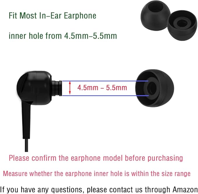 Silicone Medium Replacement Ear Tips - Eartips for In-Ear Headphones - Rubber Tips Earbud Covers - 10 Pairs (Black)