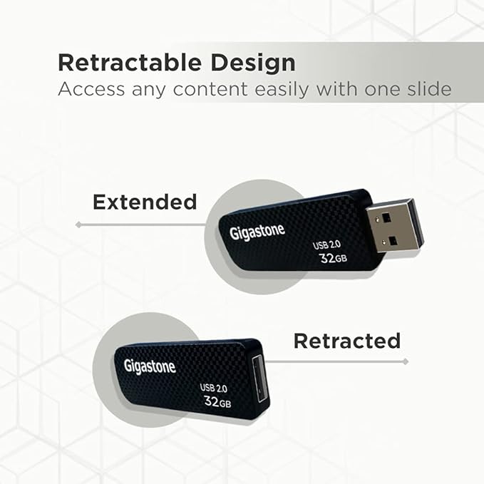 GIGASTONE V30 32GB USB 2.0 Flash Drive 5-Pack, Capless Retractable Design Pen Drive, Carbon Fiber Style, Reliable Performance & Durable