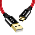 AGVEE 10ft Mini USB Cable, Braided Durable USB-A to Mini-B Charger Charging Cord for TI-84, Garmin GPS, Go-Pro Hero 4 3 2 HD, PS3 Controller, Canon Camera, Blue Yeti Microphone, Red