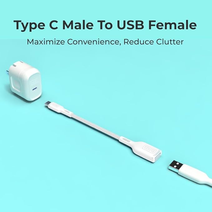 BLACK+DECKER USB C to USB A Adapter, USB C Male to USB Female Adapter Nylon Braid, Type C OTG Cable Compatible w/iPhone 16 15 Pro, MacBook Pro 2022/Air/Mini, iPad—2 Pack, 3" (White)