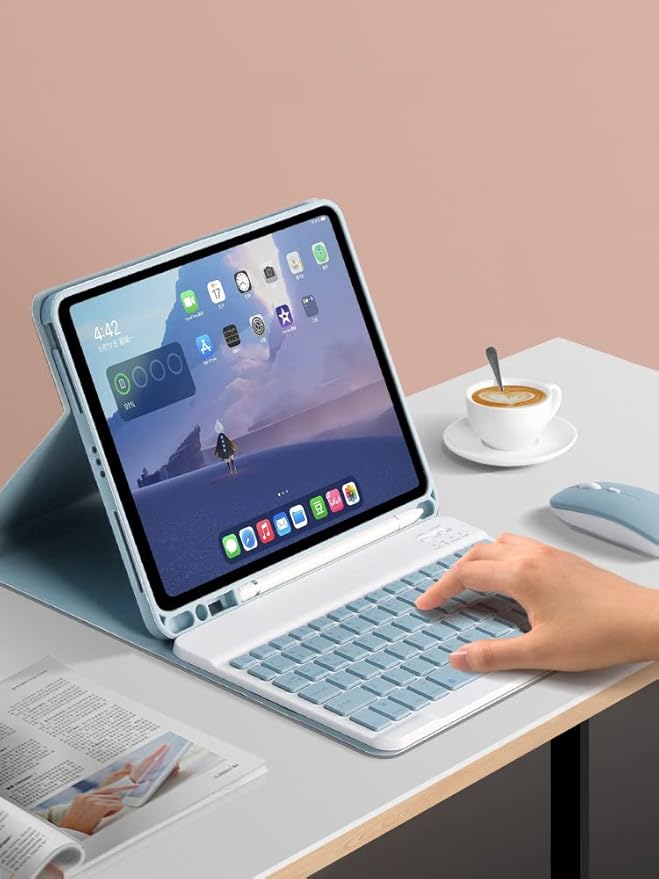 AnMengXinLing Keyboard Case for iPad mini 7th(A17 Pro) 2024/Mini 6th Generation with Mouse,Case for iPad mini7/mini6 with Detachable Wireless Bluetooth Keyboard Pencil Holder Slim Smart Cover, Blue