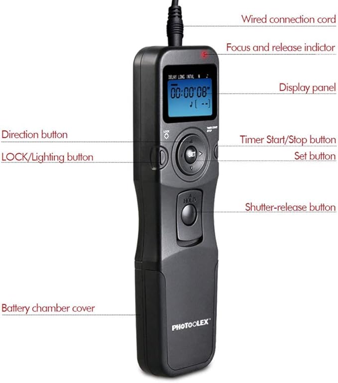 PHOTOOLEX Intervalometer Digital Camera Remote Shutter Release Controller LCD Timer Control with Cord for Canon EOS Rebel T6 T7 80D 70D 60D 60Da 77D T7i T6i T6s SL2 SL1 T5 T3 T5i T4i T3i T2i EOS